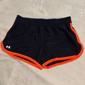 Under Armour Black Athletic Shorts with Bright Orange Trim